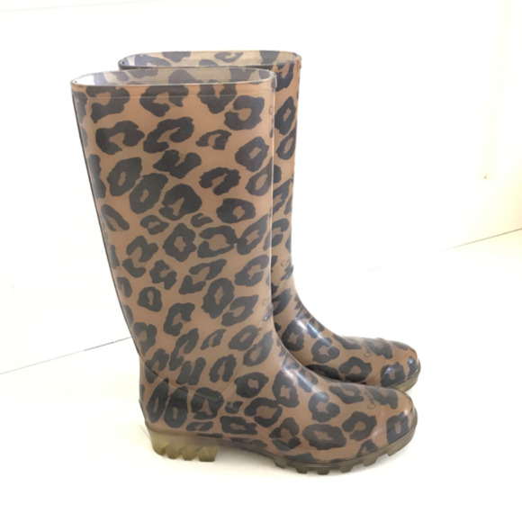 COACH Pixy Leopard Rubber Mid Calf Pull On Rain Boots Women’s Size 6 - Picture 16 of 16